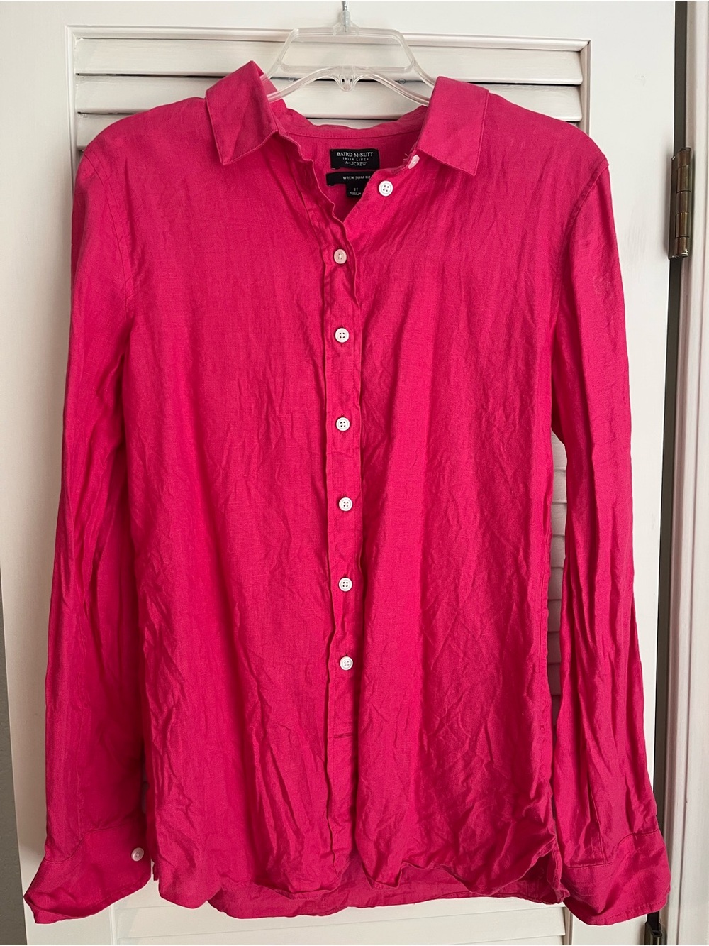 J. Crew Baird McNutt Irish Linen Bright Pink Button-Down Linen Shirt